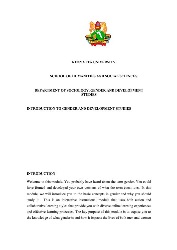 Page 1 – AGD 100: Introduction to Gender and Development Studies Notes – Kenyaplex