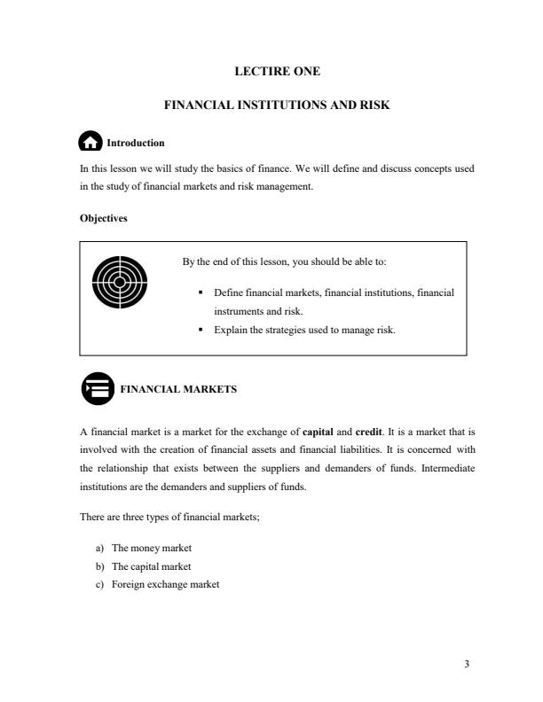 Page 2 – EAE 202: Financial Instruments and Risk Management Lecture Notes – Kenyaplex
