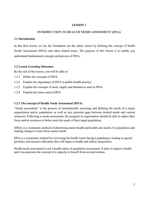 Page 2 – PHM 406: Health Needs Assessment Notes – Kenyaplex