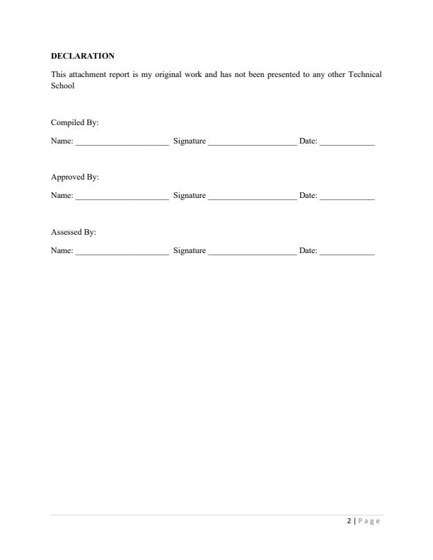 Page 2 – Sample Diploma in Mechanical Engineering Industrial Attachment Report – Kenyaplex