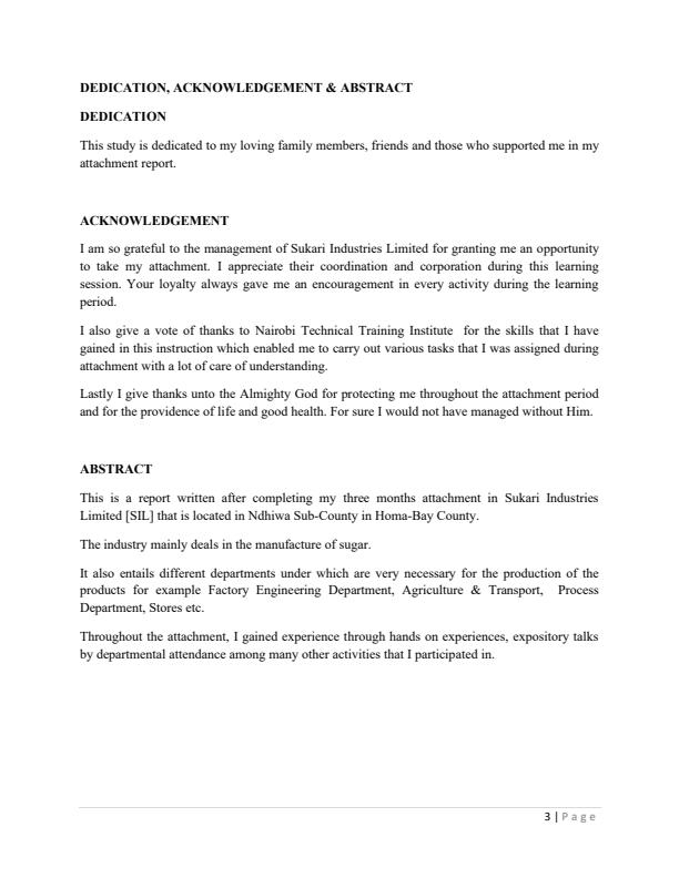 Page 3 – Sample Diploma in Mechanical Engineering Industrial Attachment Report – Kenyaplex