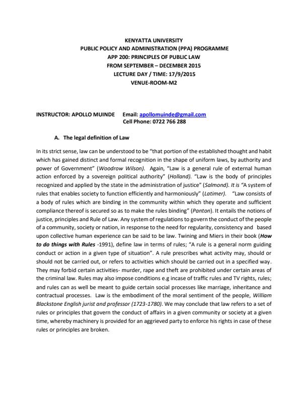 Page 1 – APP 200: Principles of Public Law Notes – Kenyaplex