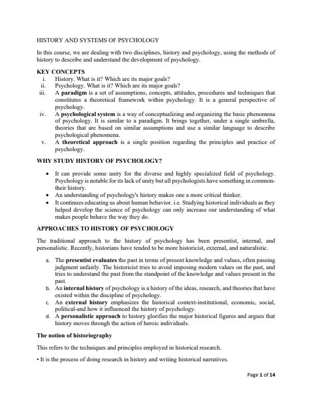 Page 1 – APS 103: History and Systems of Psychology Notes – Kenyaplex