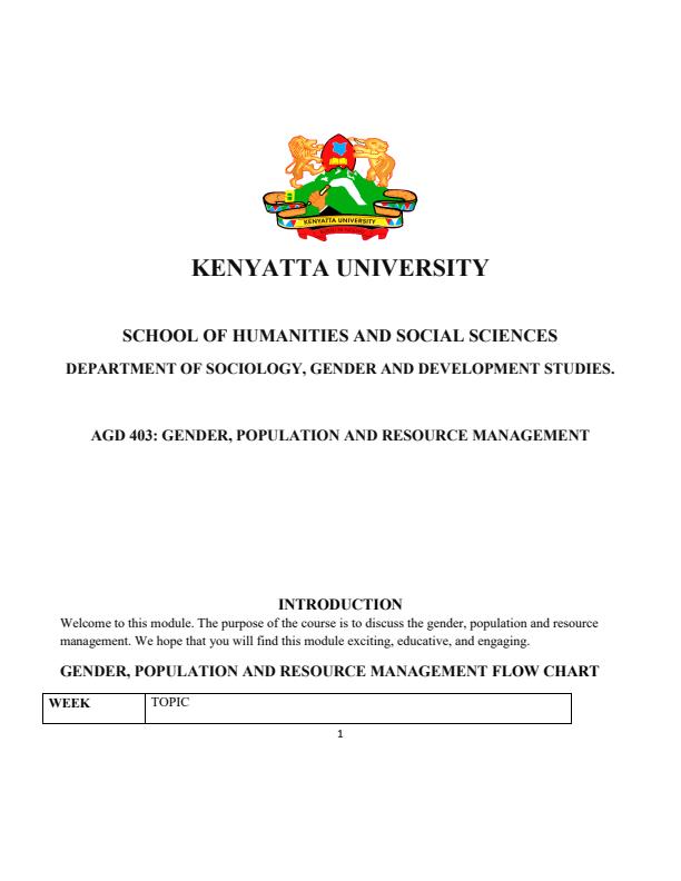 Page 1 – AGD 403: Gender, Population and Resource Management Notes – Kenyaplex
