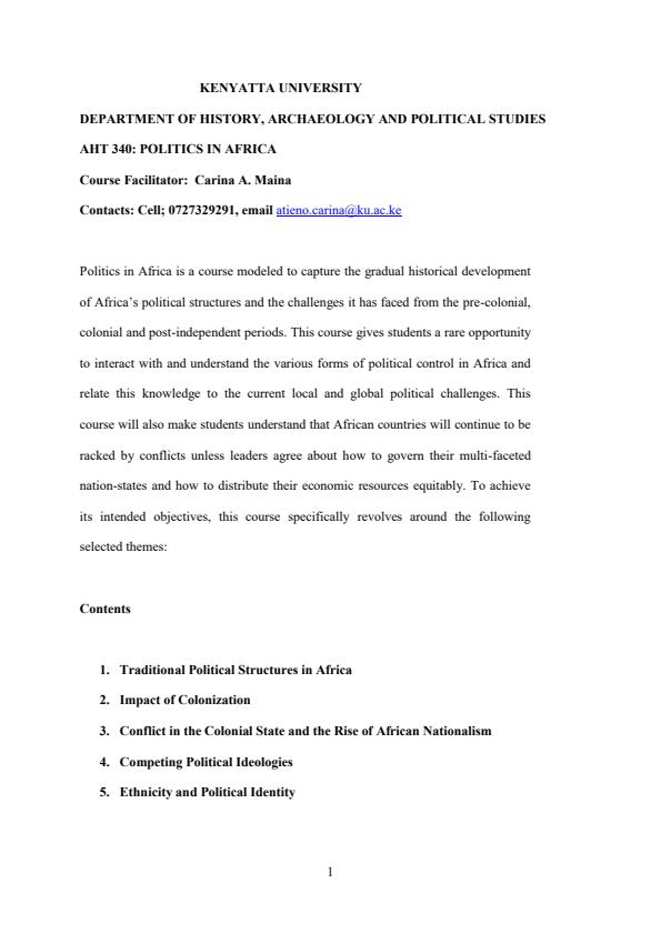 Page 1 – AHT 340: Politics in Africa Notes – Kenyaplex