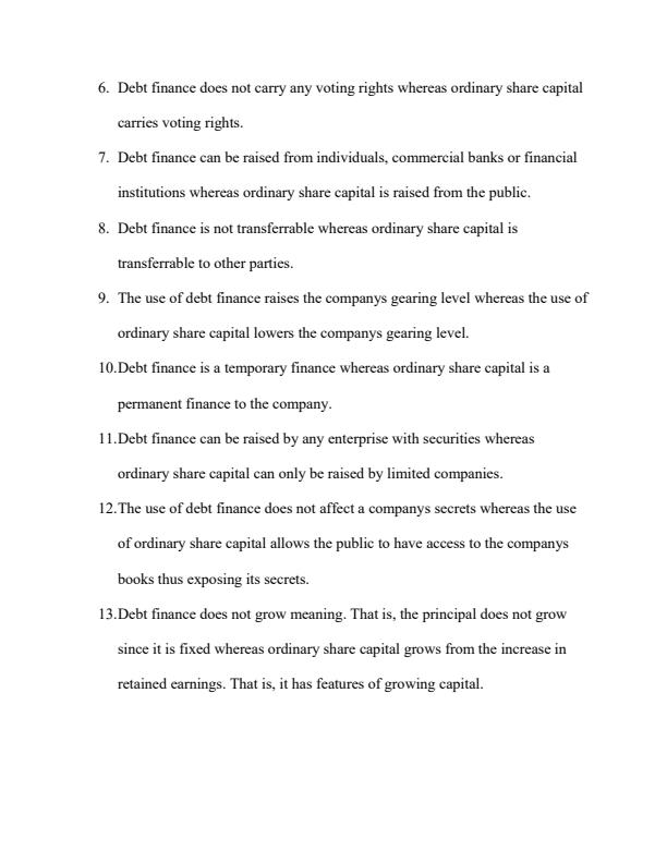 Page 2 – Compare between debt finance and ordinary share capital – Kenyaplex