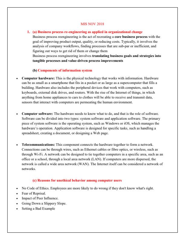 Page 1 – KNEC NOV 2018 Diploma in ICT Management Information System Questions and Answers – Kenyaplex