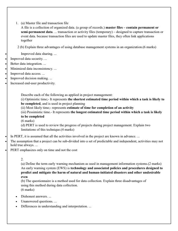 Page 1 – KNEC NOV 2017 Diploma in ICT Management Information System Questions and Answers – Kenyaplex