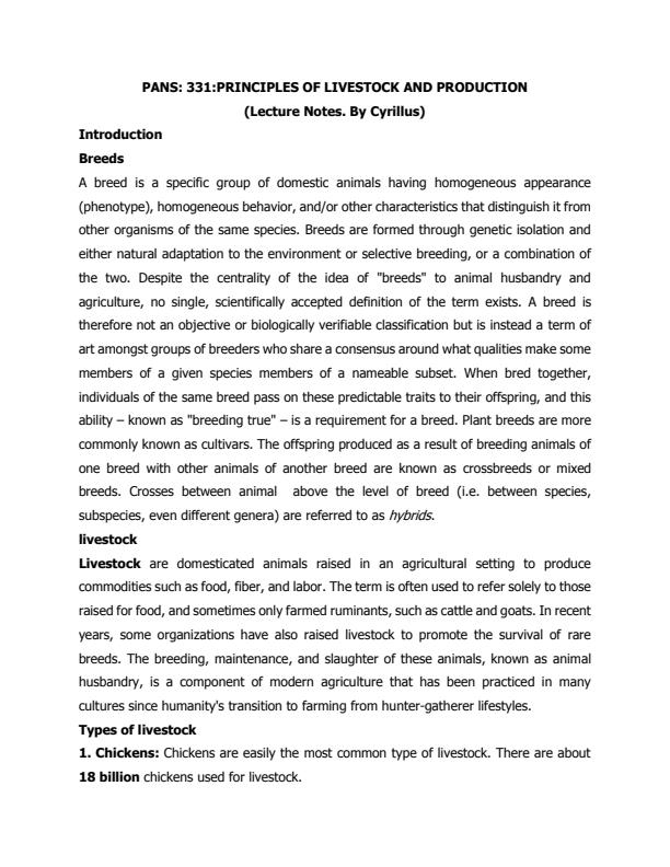 Page 1 – PANS 311: Principles of Livestock Production Notes – Kenyaplex