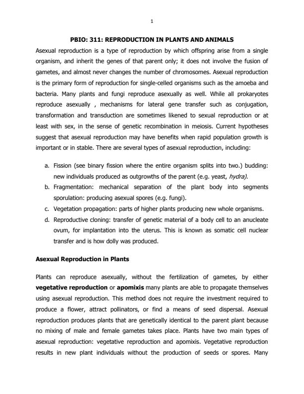 Page 1 – PBIO 311: Reproduction in Plants and Animals Notes – Kenyaplex