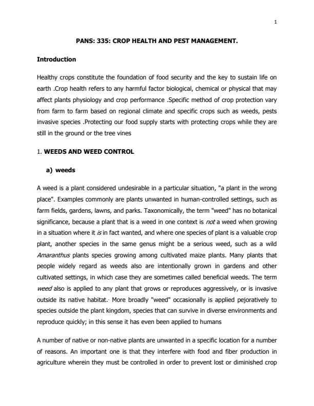 Page 1 – PANS 335: Crop Health and Pest Management Notes – Kenyaplex