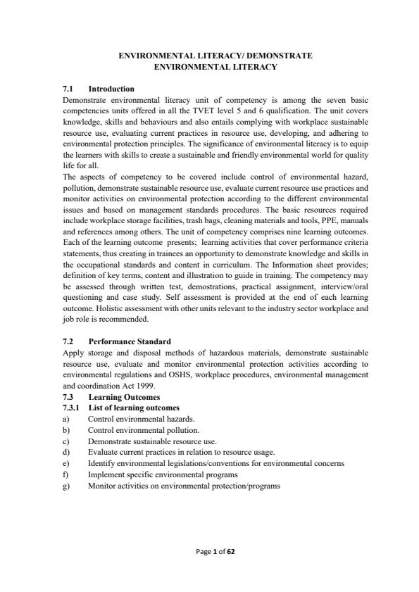 Page 1 – BUS/OS/BM/BC/06/5/A, Environmental Literacy/Demonstrate Environmental Literacy   – Kenyaplex