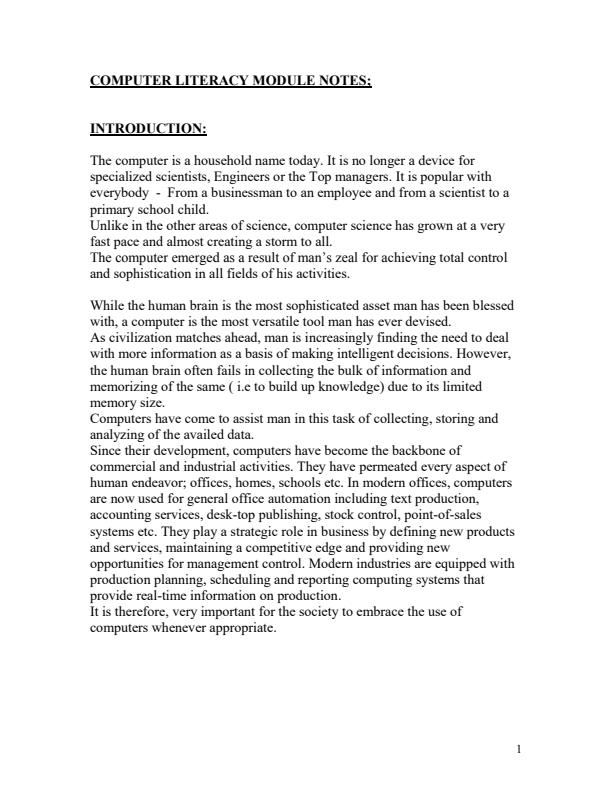 Page 1 – GS 102: Computer Literacy Notes – Kenyaplex