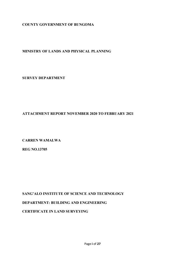 Page 1 – Land Survey Sample Attachment Report – Kenyaplex