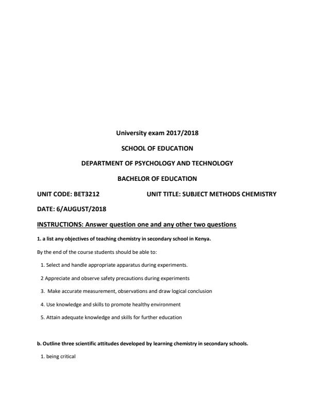 Page 2 – Subject Methods Chemistry Solved Past Papers: Questions and Answers – Kenyaplex