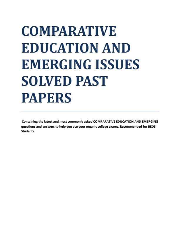 Page 1 – Comparative Education and Emerging Issues Solved Past Papers: Questions and Answers – Kenyaplex