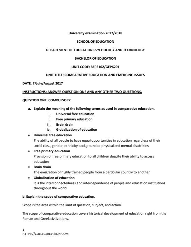 Page 2 – Comparative Education and Emerging Issues Solved Past Papers: Questions and Answers – Kenyaplex