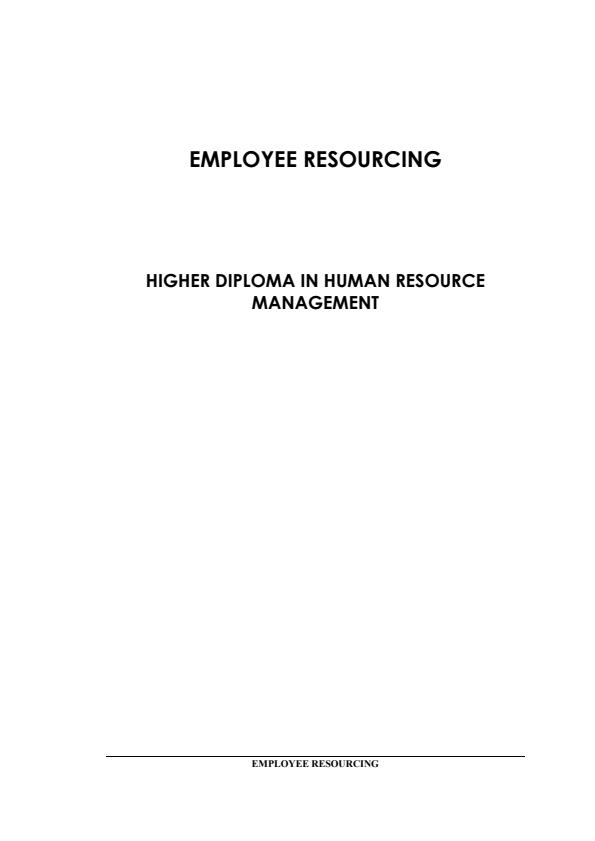Page 1 – Employee Resourcing Notes: Higher Diploma in Human Resource Management – Kenyaplex