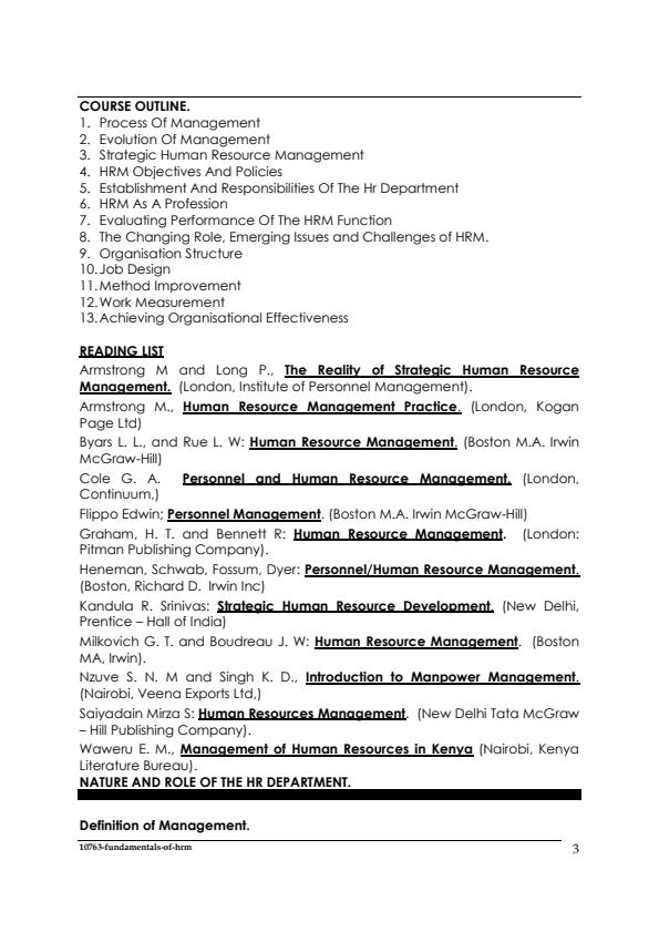 Page 3 – Fundamentals of Human Resource Management Notes: Higher Diploma in Human Resource Management – Kenyaplex