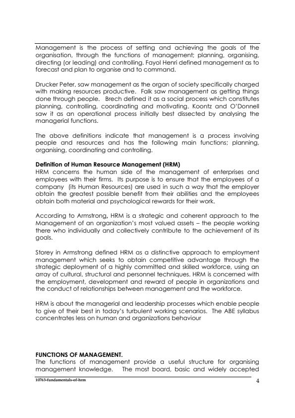 Page 4 – Fundamentals of Human Resource Management Notes: Higher Diploma in Human Resource Management – Kenyaplex