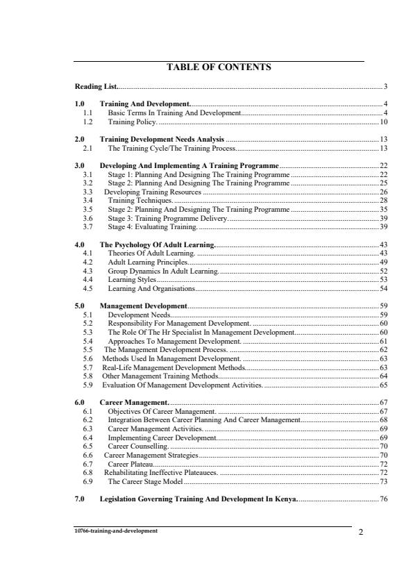 Page 2 – Training and Development Notes: Higher Diploma in Human Resource Management – Kenyaplex