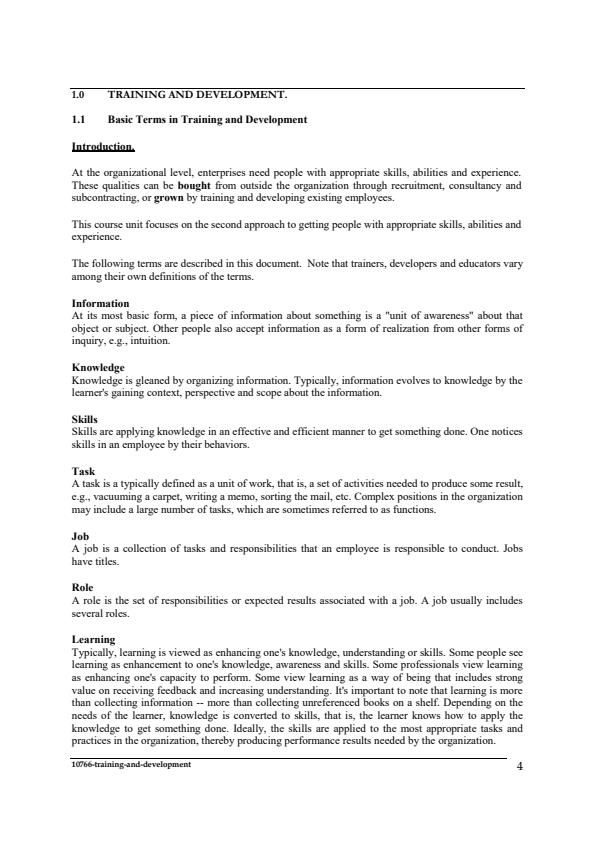 Page 4 – Training and Development Notes: Higher Diploma in Human Resource Management – Kenyaplex