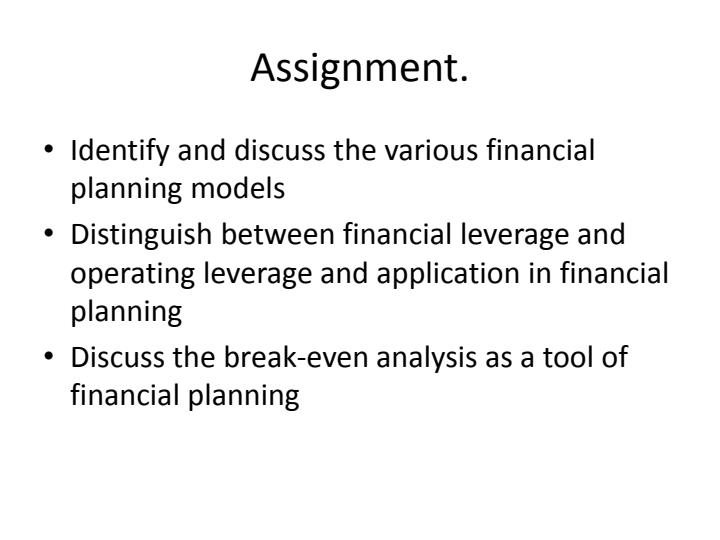 Page 4 – BAC 819 :Financial Analysis - Financial Planning and Control Notes – Kenyaplex