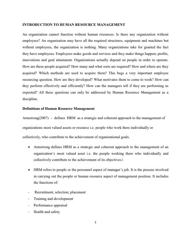 Page 1 – BHM 822 : Human Resource Management Notes – Kenyaplex