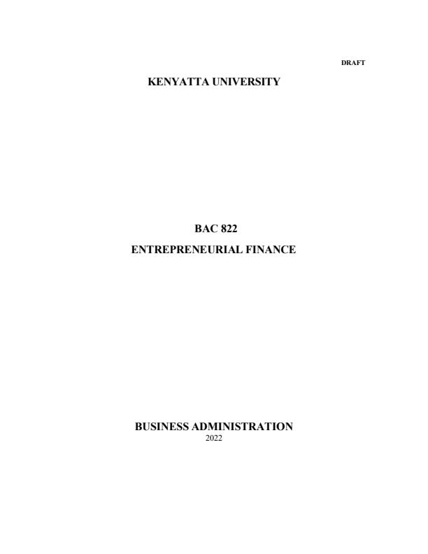 Page 1 – BAC 822: Entrepreneurial Finance Notes – Kenyaplex