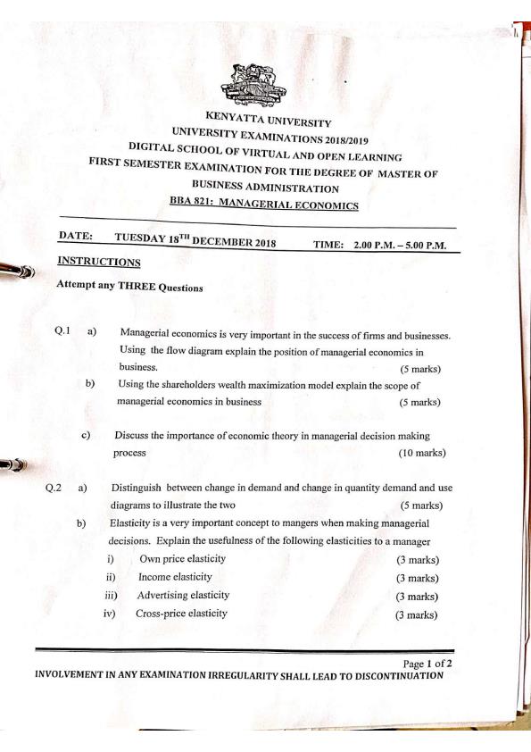 Page 1 – BBA 821: Managerial Economics Past Papers – Kenyaplex