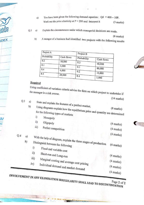 Page 2 – BBA 821: Managerial Economics Past Papers – Kenyaplex