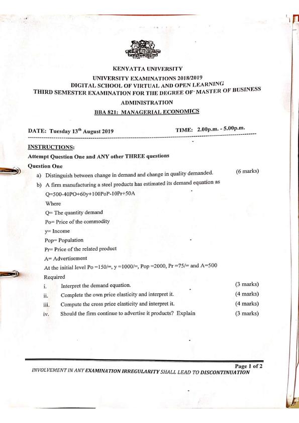 Page 3 – BBA 821: Managerial Economics Past Papers – Kenyaplex