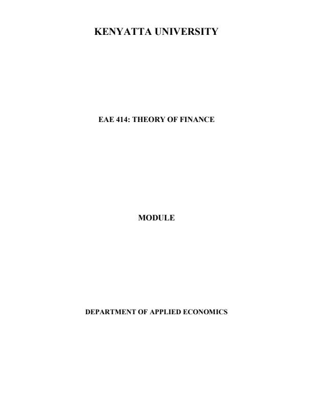 Page 1 – EAE 414: Theory of Finance Notes – Kenyaplex