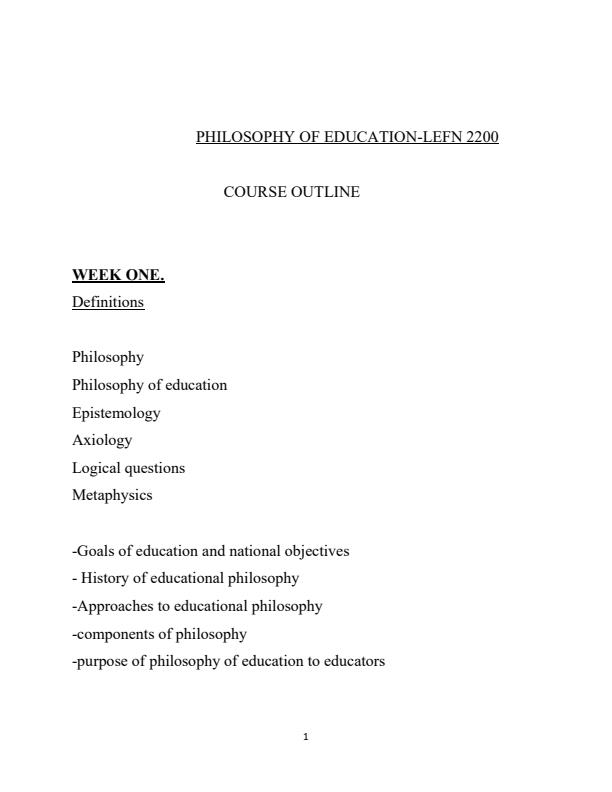 Page 1 – EFN 2200: Philosophy of Education Notes – Kenyaplex