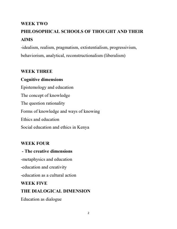 Page 2 – EFN 2200: Philosophy of Education Notes – Kenyaplex