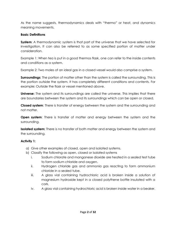 Page 2 – SCH 2200: Thermodynamics 1 and Thermochemistry Notes – Kenyaplex