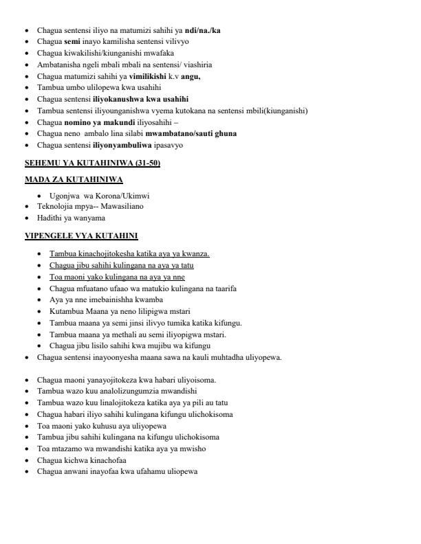 Page 2 – KCPE Kiswahili Utabiri wa lugha na Sehemu Zinazotahiniwa katika mtihani wa kitaifa – Kenyaplex