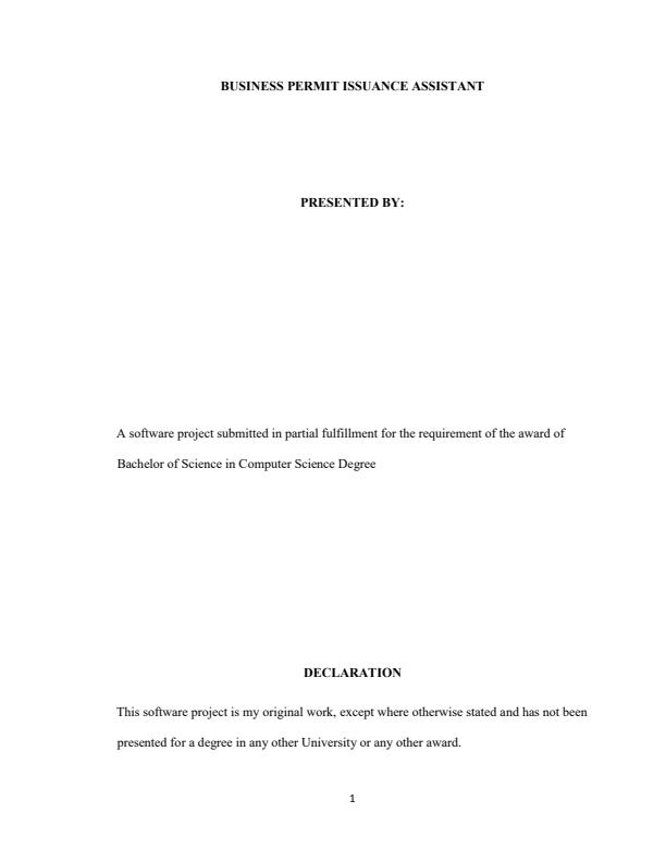 Page 1 – Business Permit Issuance Assistant Software Project Documentation – Kenyaplex