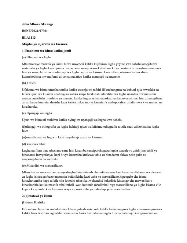 Page 1 – Umuhimu wa isimu, viwango vya isimu na matawi ya isimu – Kenyaplex