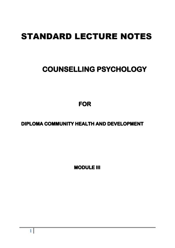 Page 1 – Counselling Psychology Notes: Diploma in Community Health and Development Module III – Kenyaplex