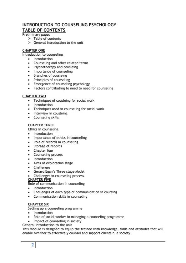 Page 2 – Counselling Psychology Notes: Diploma in Community Health and Development Module III – Kenyaplex
