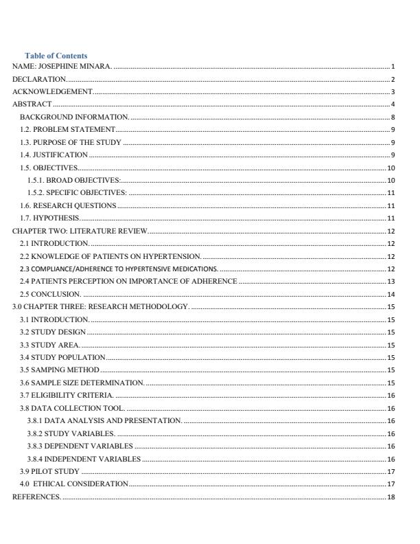 Page 5 – Assessing the factors influencing adherence to hypertension medication among hypertensive patients attending Kaplong Mission Hospital. – Kenyaplex