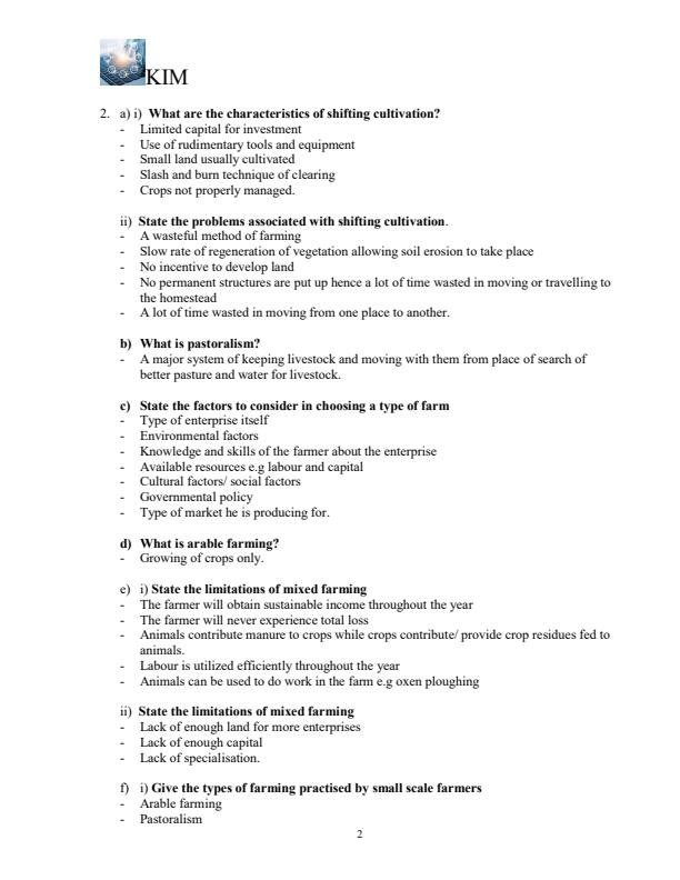 Page 2 – Agriculture Revision Questions and Answers: Form 1 to Form 4 : All Topics – Kenyaplex