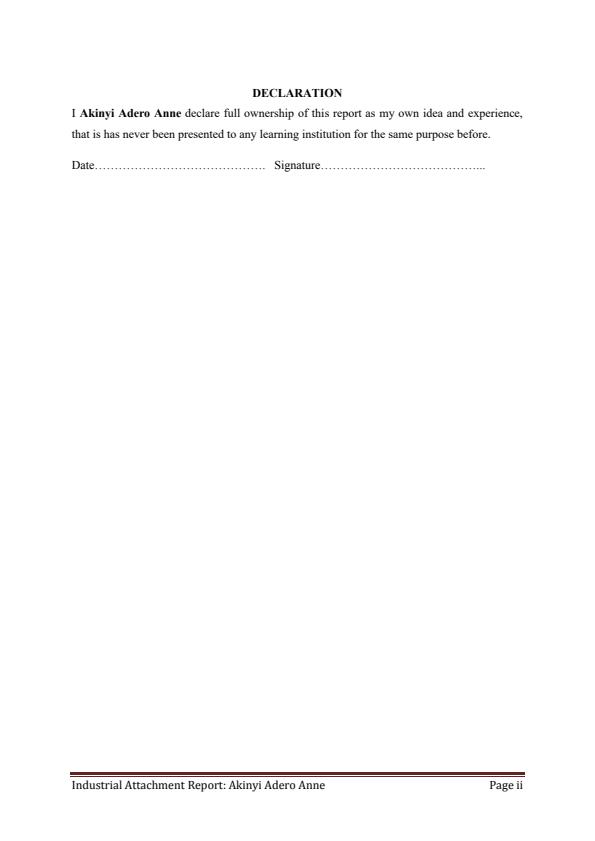 Page 2 – Sample Certificate in Catering and Accommodation Attachment Report – Kenyaplex