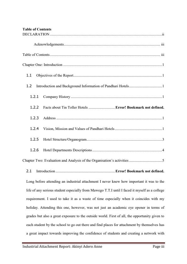 Page 4 – Sample Certificate in Catering and Accommodation Attachment Report – Kenyaplex