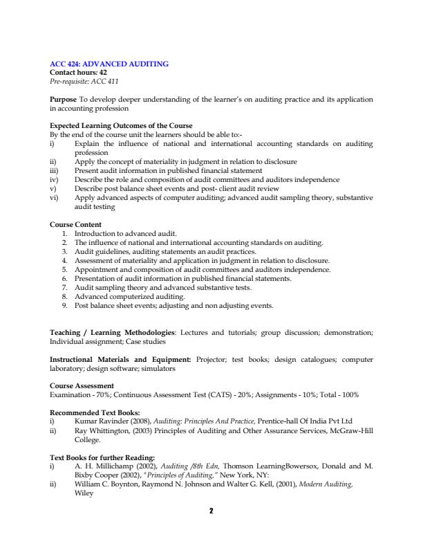 Page 1 – ACC 424: Advanced Auditing Notes – Kenyaplex