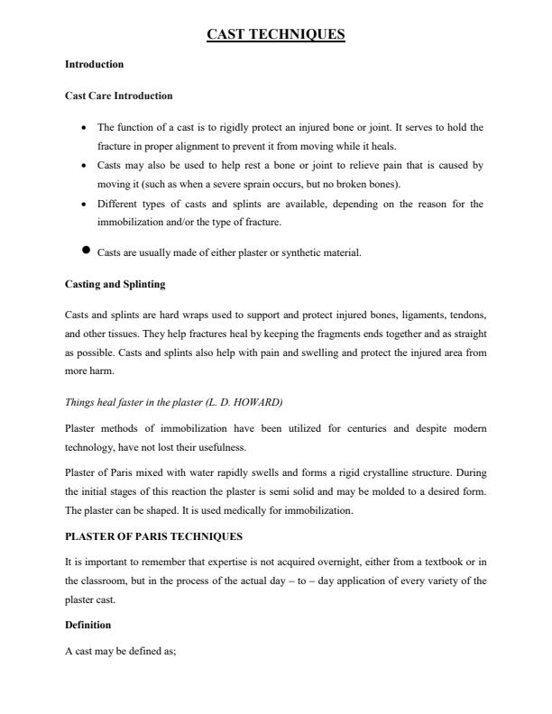 Page 1 – KMTC Casting and Splinting Techniques Notes (Certificate in Orthopaedic and Trauma Medicine) – Kenyaplex