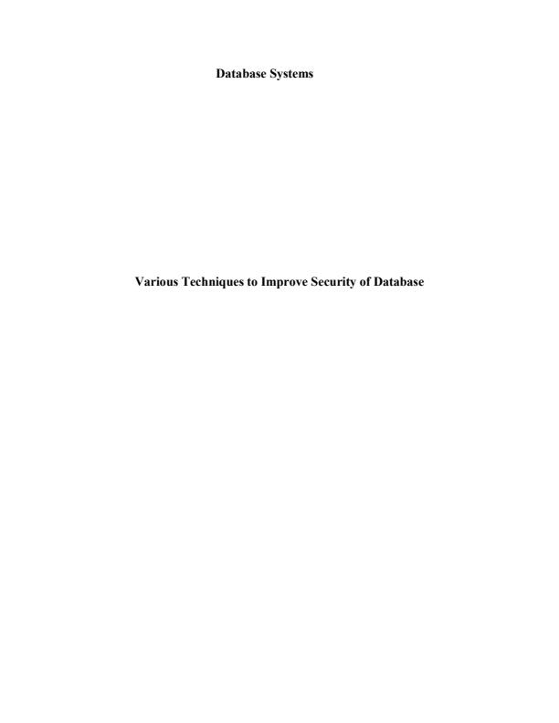 Page 1 – Database Systems: Various Techniques to Improve Security of Database – Kenyaplex