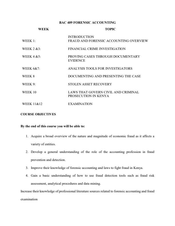 Page 1 – BAC 409: Forensic Accounting Notes – Kenyaplex