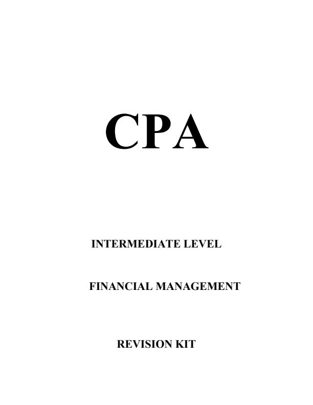 Page 1 – CPA Financial Management Revision Kit – Kenyaplex